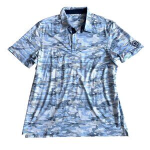 7Diamonds Men's Sz Large Stretch Polo Shirt Blue Camo Print Short Sleeve